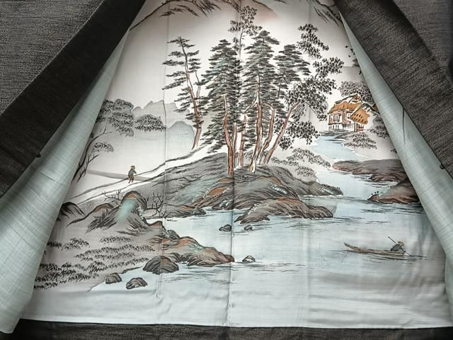 平和屋着物○男性 紬 アンサンブル 絣文様 キングサイズ 正絹 逸品 未