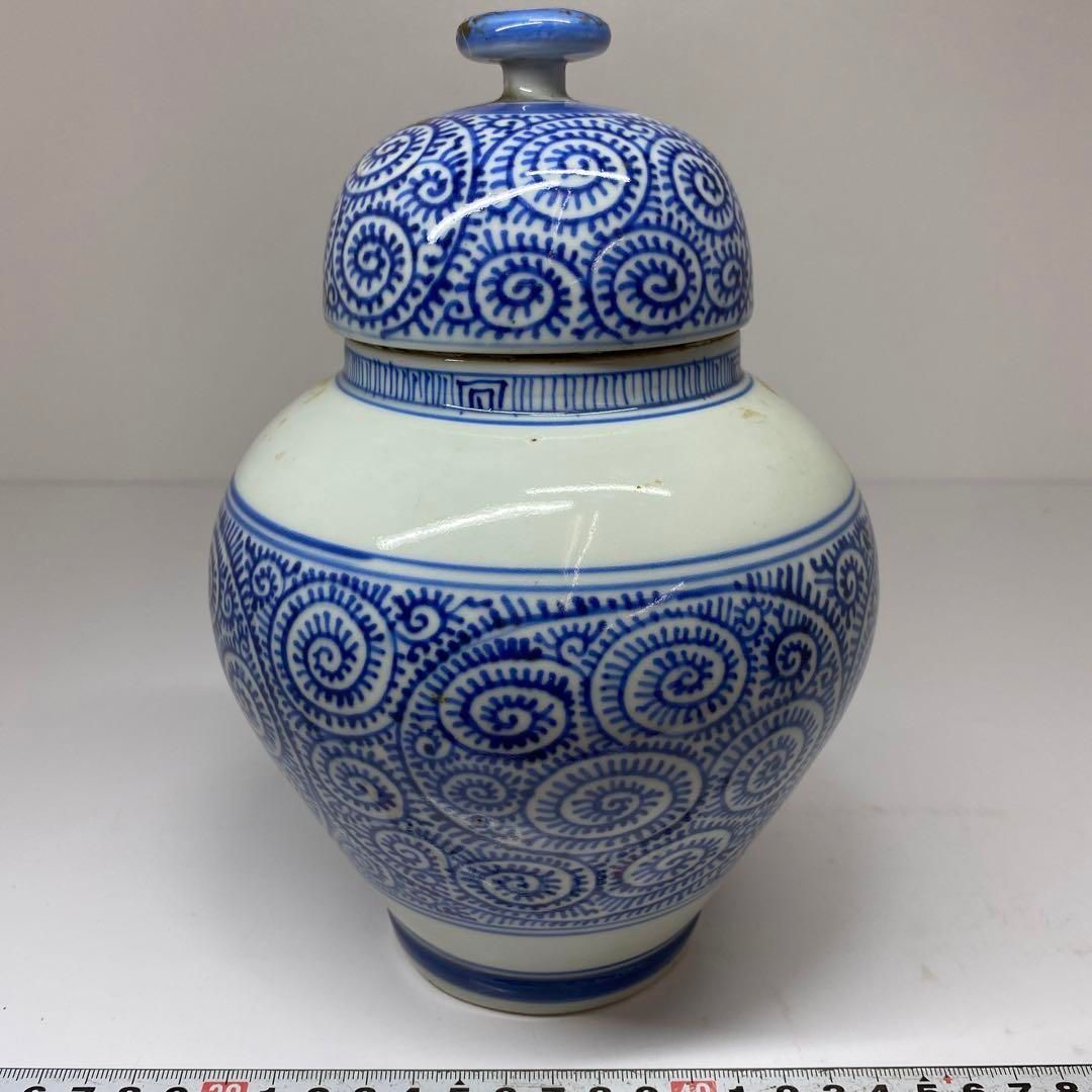 古伊万里 蛸唐草染付飾り壺 高さ20.5㎝ 東Y6-0605②タトオ