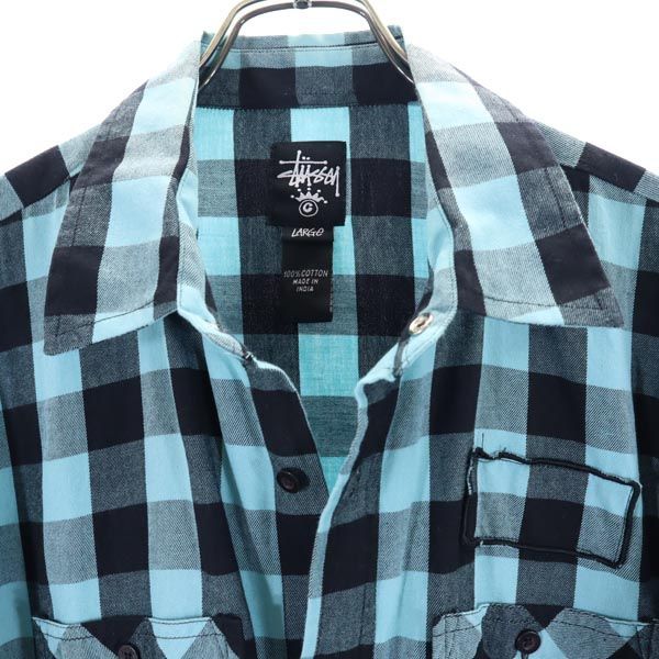stussy、メンズ、L、半袖シャツ、チェック、ブルー STUSSY