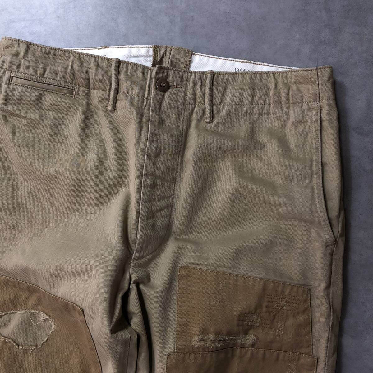 【34インチ/32】RRL チノフィールドパンツ リペア加工 GQ3794◇RRL：チノフィールドパンツ◇32×34◇リペア加工 ダブル