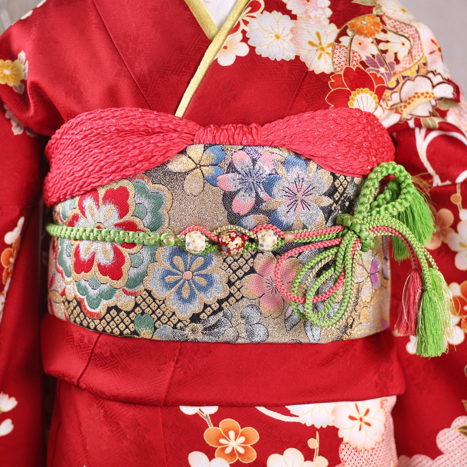 p6674　中古!!　中振袖 振袖フルセット 振袖セット 振袖 Lサイズ 中古 紺×レトロ 美品 成人式