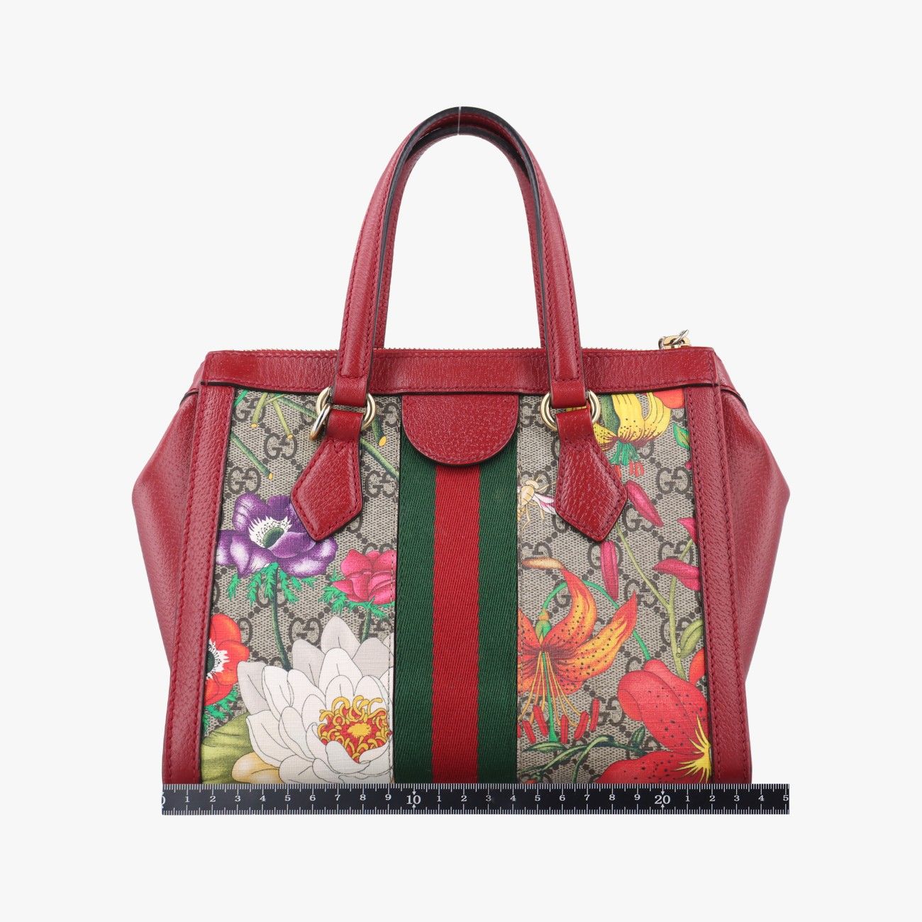 美品☆GUCCIスタッズブーティ☆裏貼り済み24.5cm(38) グッチGucciオフィディアベージュ×レッド×マルチカラーPVC