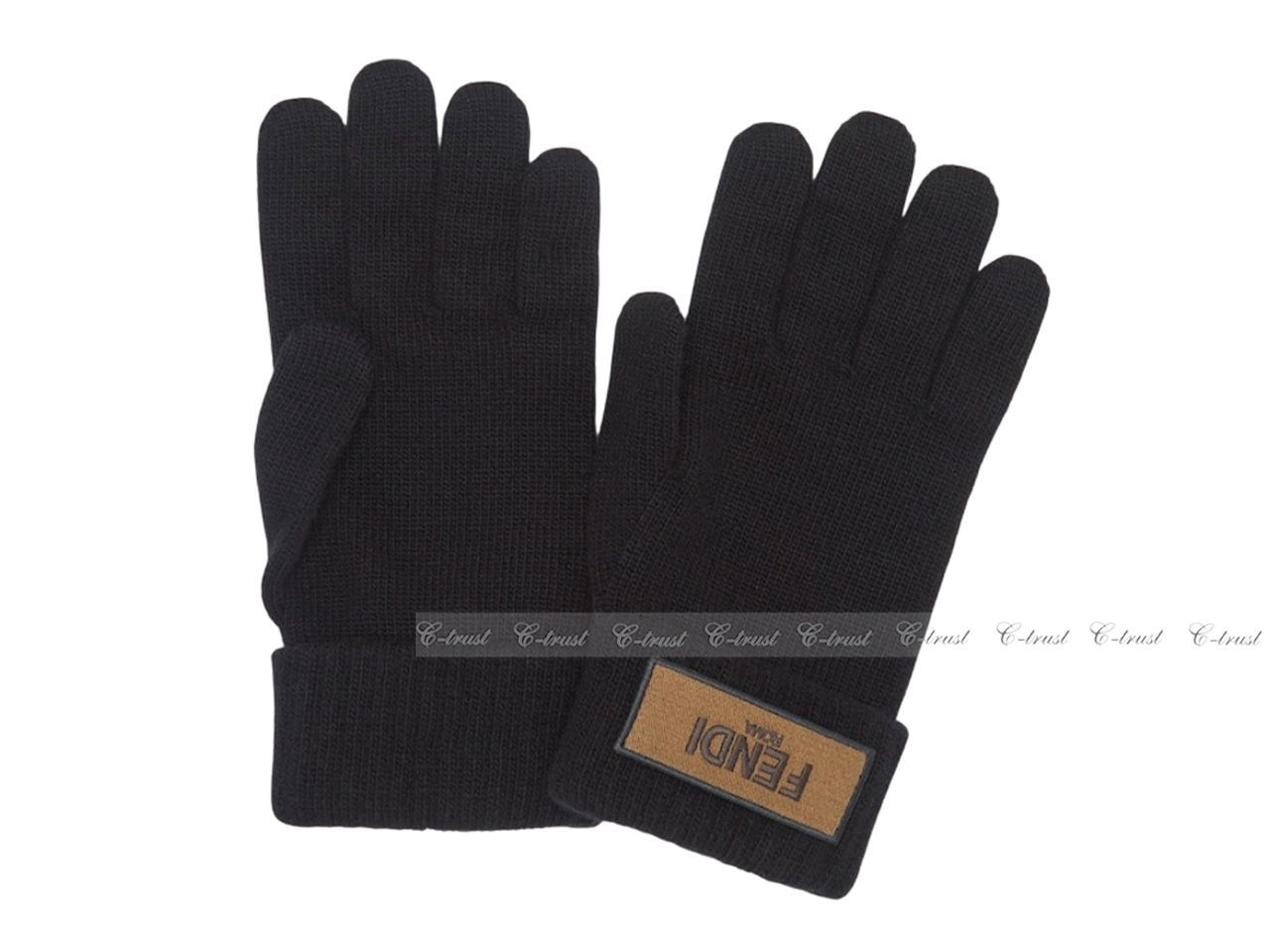 FENDI フェンディ グローブ 手袋 ニット 羊毛 メンズ ロゴ イタリア製 FXY693AJE6F0QA1 ブラック L741-M..