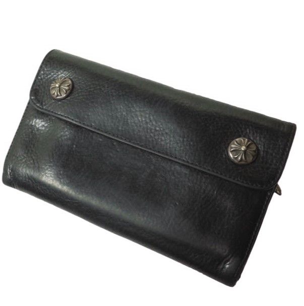 CHROME HEARTS クロムハーツ WAVE WALLET CROSS BUTTONS BLACK HEAVY