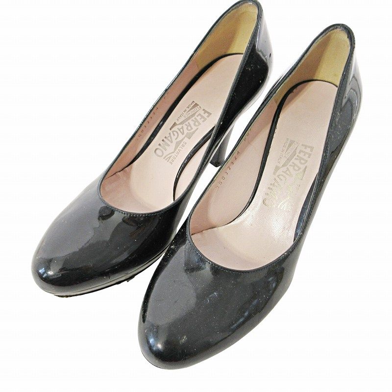 Ferragamo 黒 バラハイヒールパンプス23.5cm美品だけど訳あり 訳あり価格✨️サルヴァトーレフェラガモ パンプス 23.5