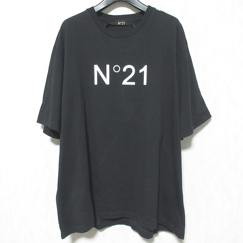 美品 23AW N21 ヌメロヴェントゥーノ ロゴプリント Tシャツ カットソー 23AU-F031-4142 サイズXL ブラック レディース 古着 中古 美品 23AW N21 ヌメロヴェントゥーノ ロゴプリント Tシャツ