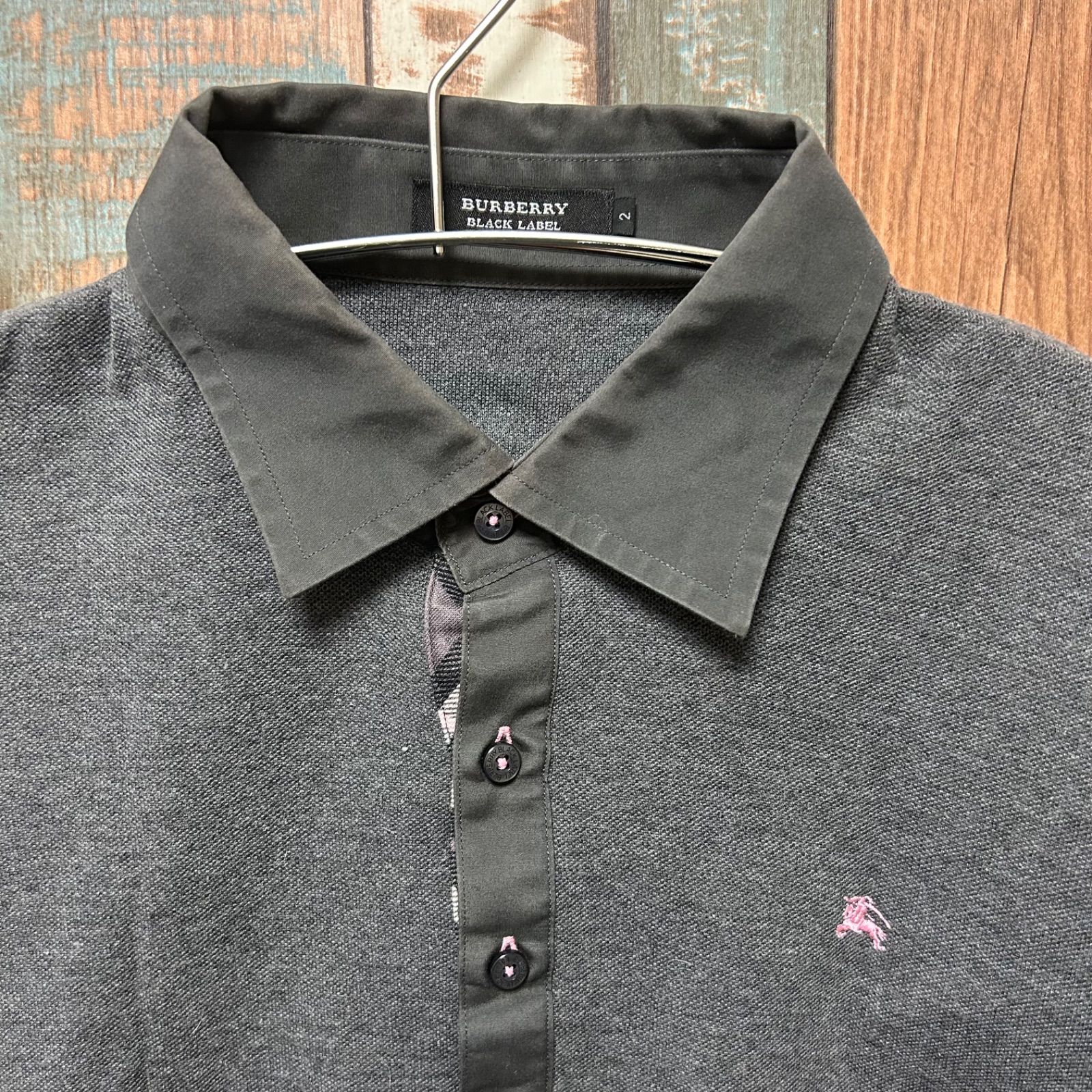BURBERRY BLACK LABEL ポロシャツ グレー サイズ:2 メンズ オフィス 