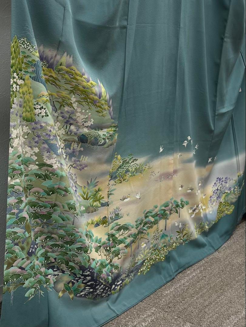 松本健一 京友禅 手描き 落款入 訪問着 鳥 正絹 躾糸付き - メルカリ