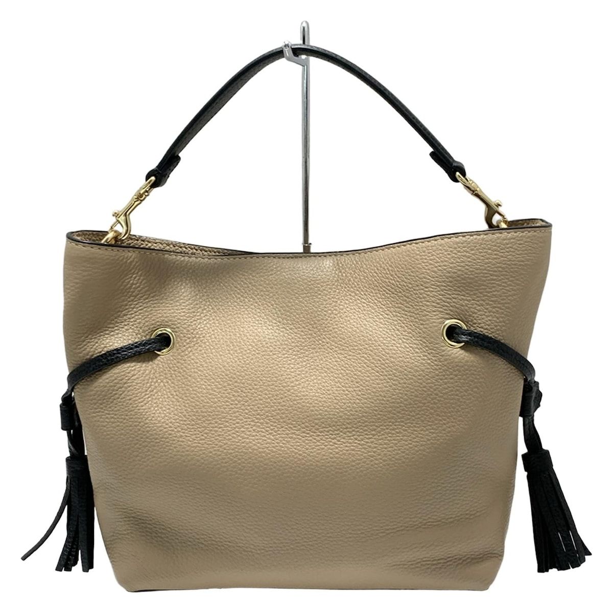 COACH(コーチ) ハンドバッグ美品 - CA164 ベージュ×黒 タッセル