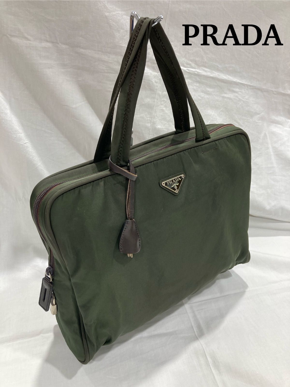 希少】プラダ トート ブリーフケース 白タグ 三角ロゴ 緑系