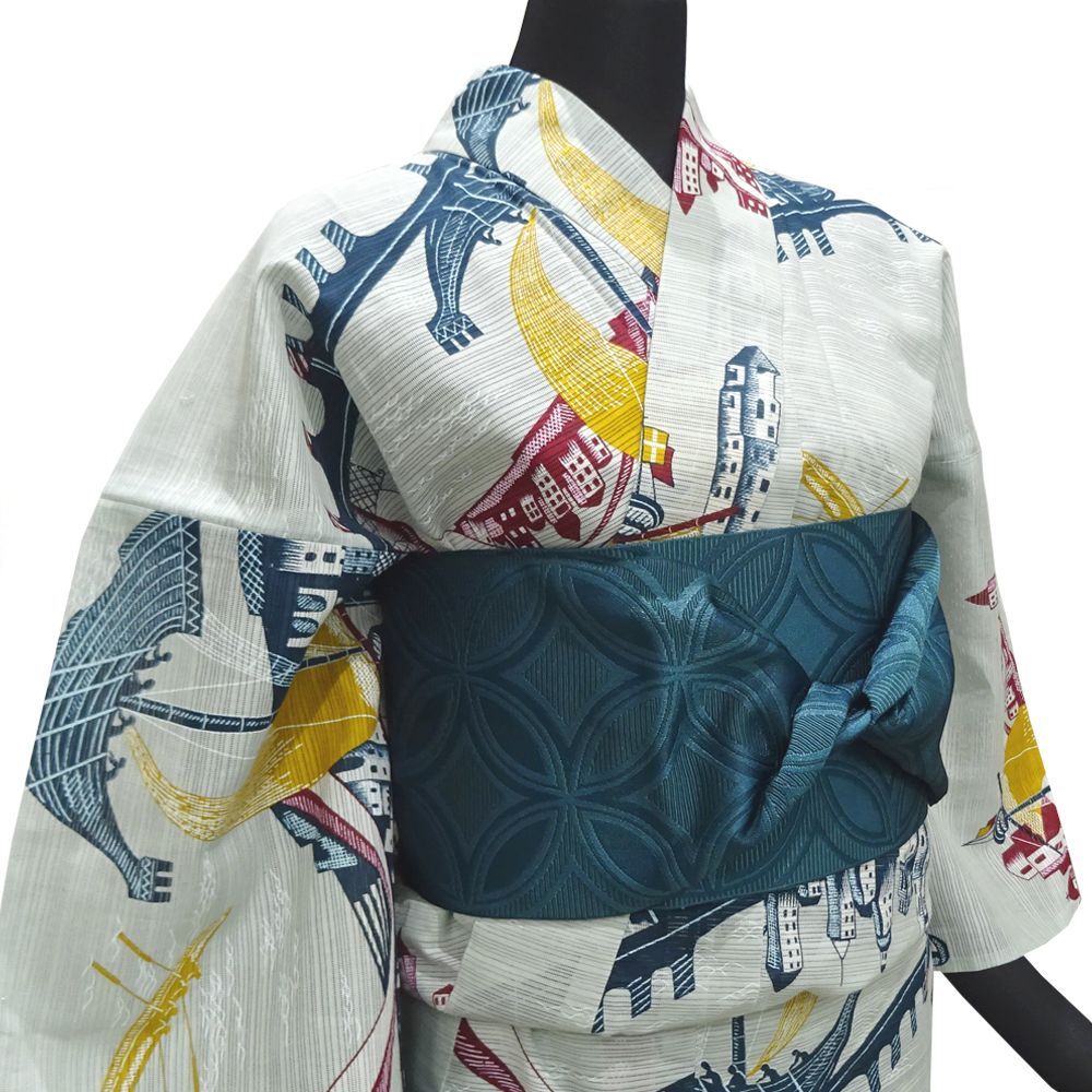 浴衣 レディース 岡重-OKAJU 薄グレー 港町 OY-014☆ 浴衣単品