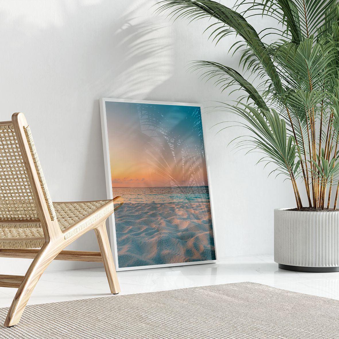 アートポスター サンセットビーチ 砂浜 夕暮れ パステルカラー 海