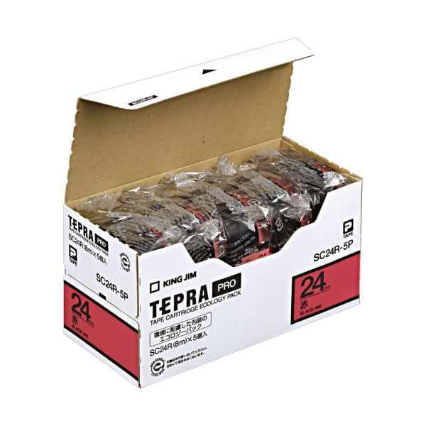 キングジム テプラテープ PRO 赤色テープ 24mm SC24R 5個 テプラ