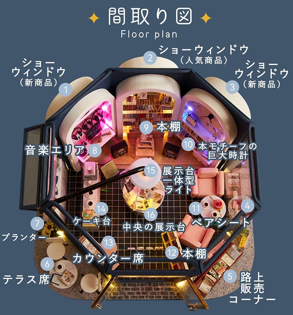 特価商品】ドールハウス 1/24 ミニチュア 手作りキット セット ブック カフェ moin 本屋 音楽 ミュージック 本ケーキ 大型 moin |  LEDライト(3色) + アクリルケース 2108DH279 - メルカリ