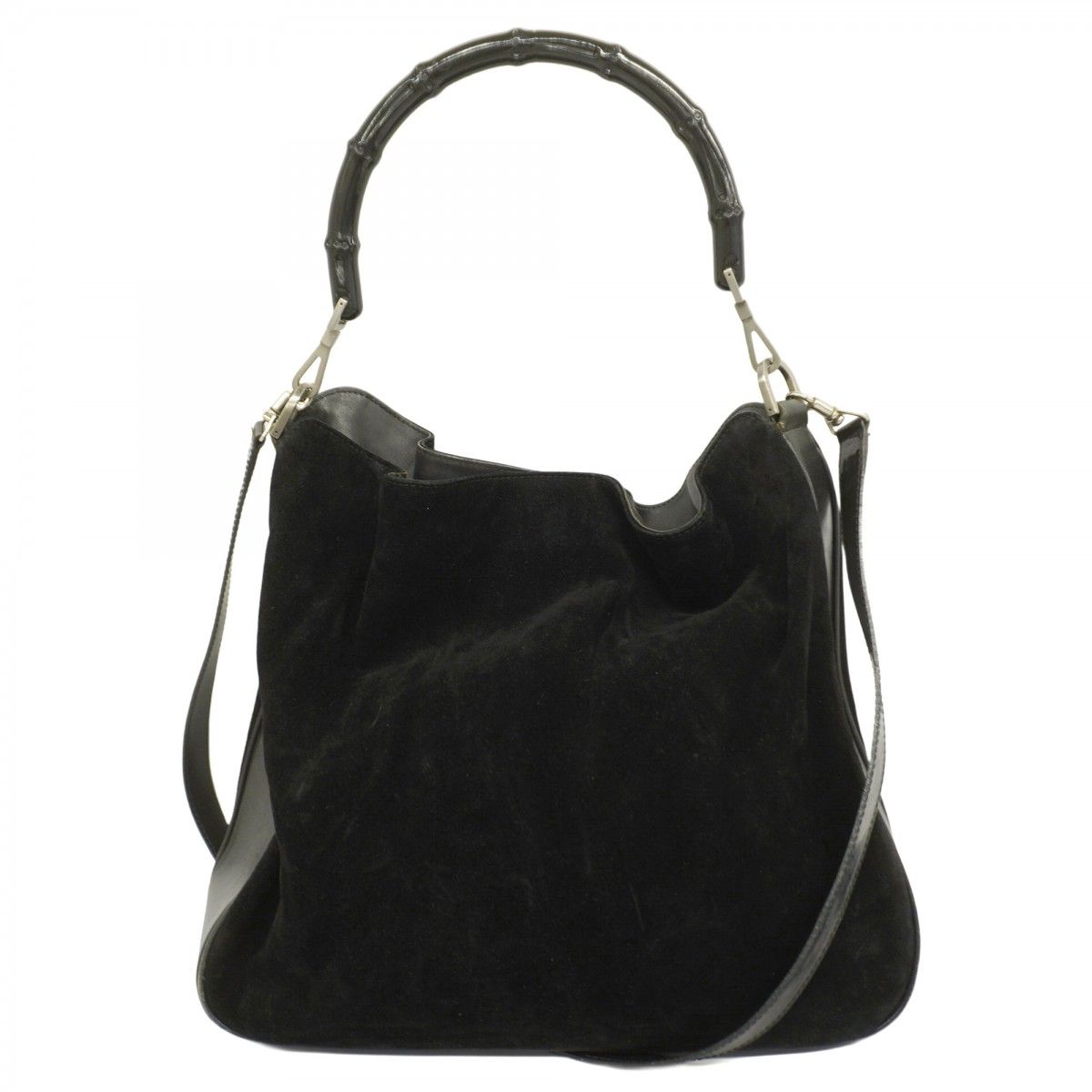 5fa0996 グッチ ショルダーバッグ バンブー 001 1577 スウェード ブラック シルバー金具 レディース