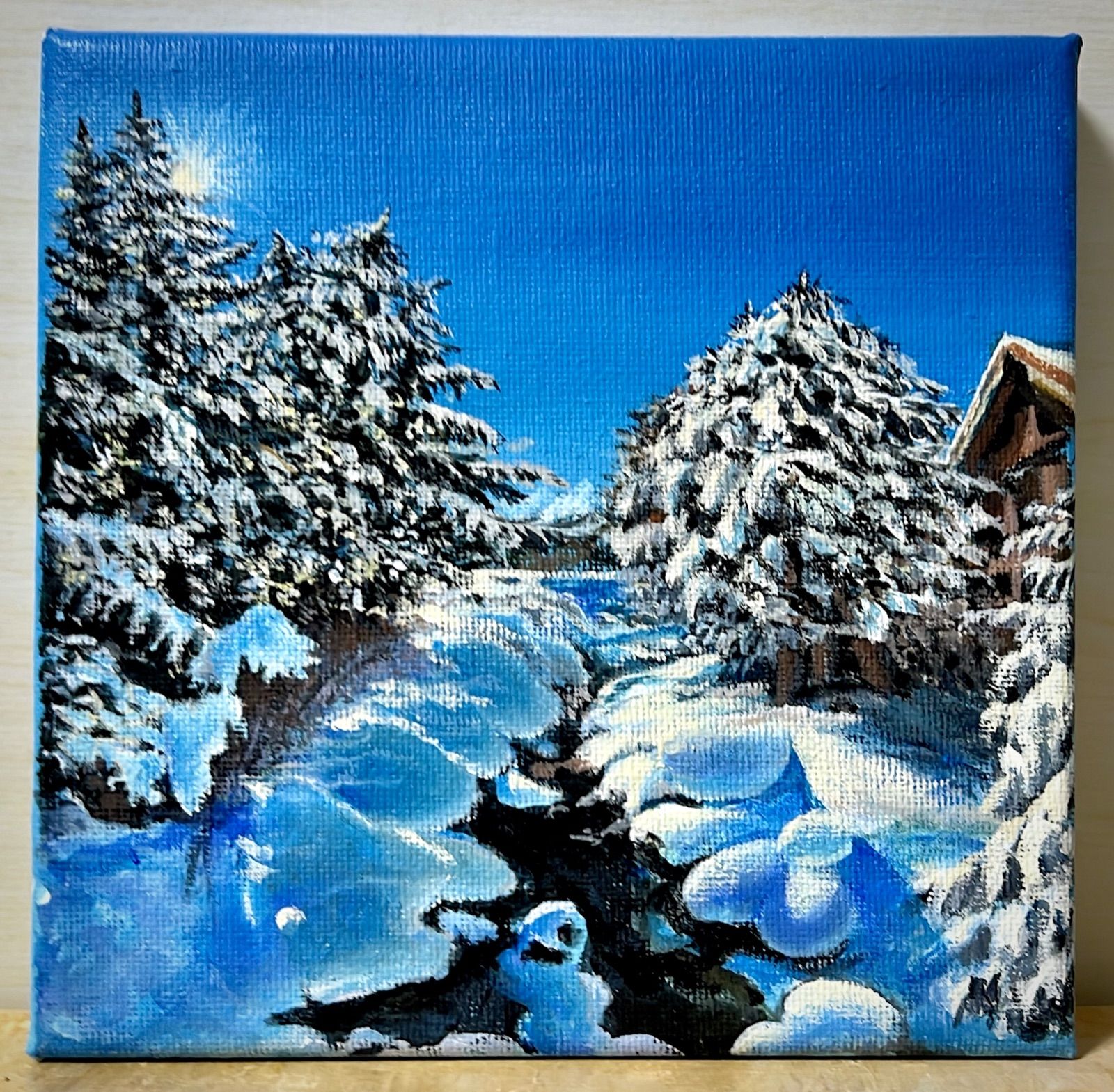 原画 一点もの アクリル画 風景画 美しい 雪景色 絵画 手書き - 絵画