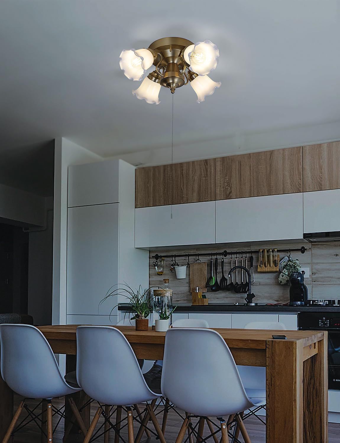 レトロ カフェ 北欧 アンティーク 寝室 ダイニング リビング LED 照明器具 クラック 12畳 10畳 天井照明 8畳 E26 真鍮おしゃれ ガラス LED電球付属 ペンダントライト 4灯 シャンデリア