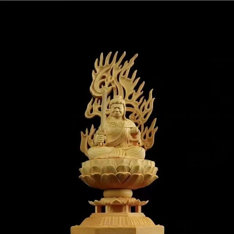 厄除け 縁起物 開運 精密彫刻 不動明王 木彫 仏像 檜木 高約28cm 厄除け 縁起物 開運 精密彫刻 不動明王 木彫 仏像 檜木 高約28cm