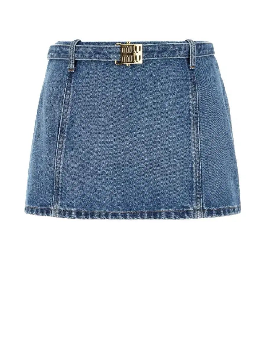 MIU MIU ミュウミュウ ロゴバックル ベルト付き デニムスカート