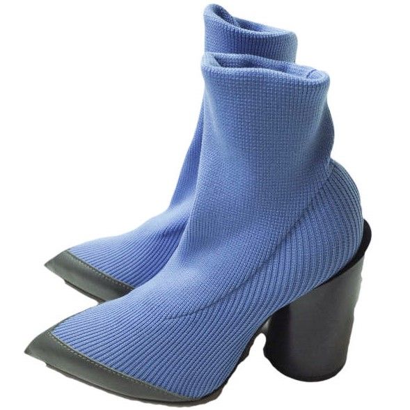 TOGA トーガ 17AW Heel Knit Leather Trimmed Ankle Boots リブニットアンクルブーツ TA81-AJ127  37(23-23.5cm) ブルー ポインテッドトゥ ソックス シューズ g11498