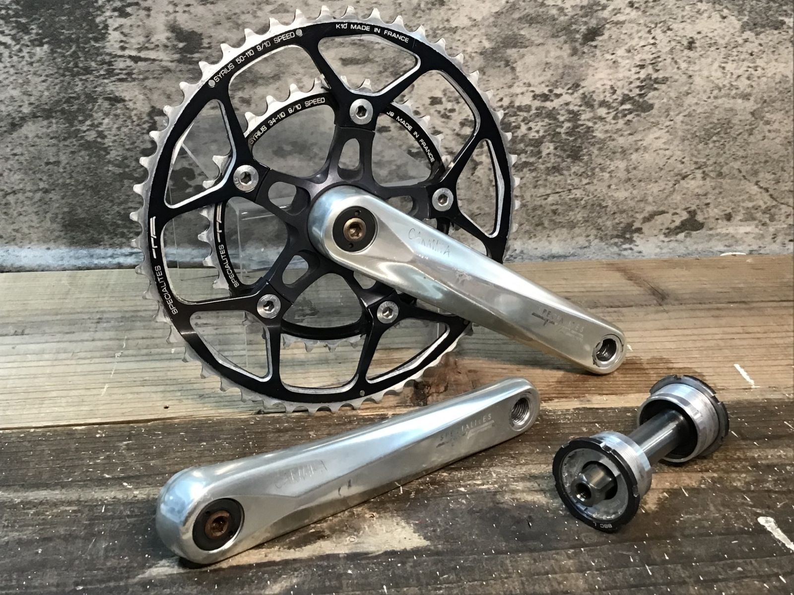 IO667 TA CARMINA 50/34 167.5mm アルミ クランクセット TA純正チタンシャフトBB付き シャフト径実測Φ17 BSAネジ