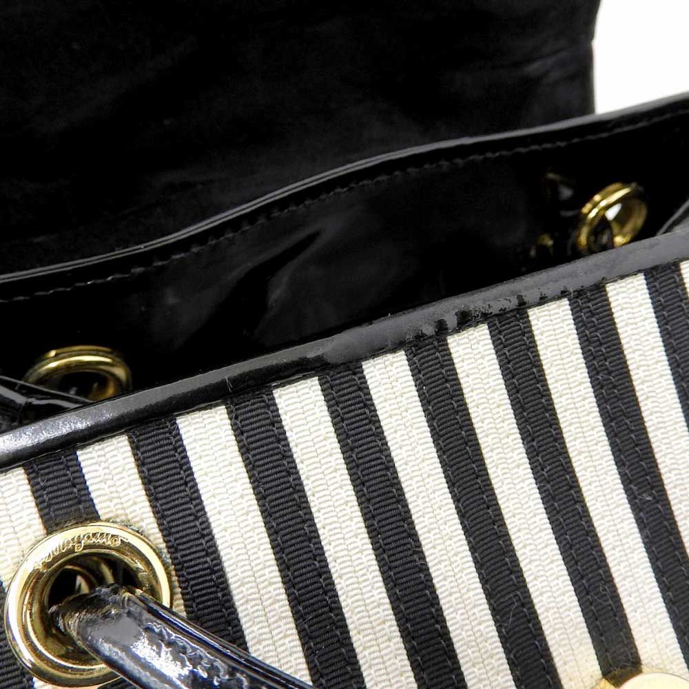 本物保証】 布袋付 美品 フェラガモ FERRAGAMO ストライプ リュック  