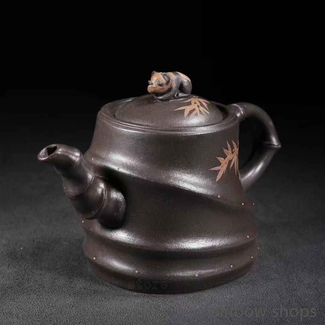 中国古美術?宜興原鉱紫泥 樹??紫砂壺?底款:蒋蓉?朱泥?急須?茶壺?茶道具