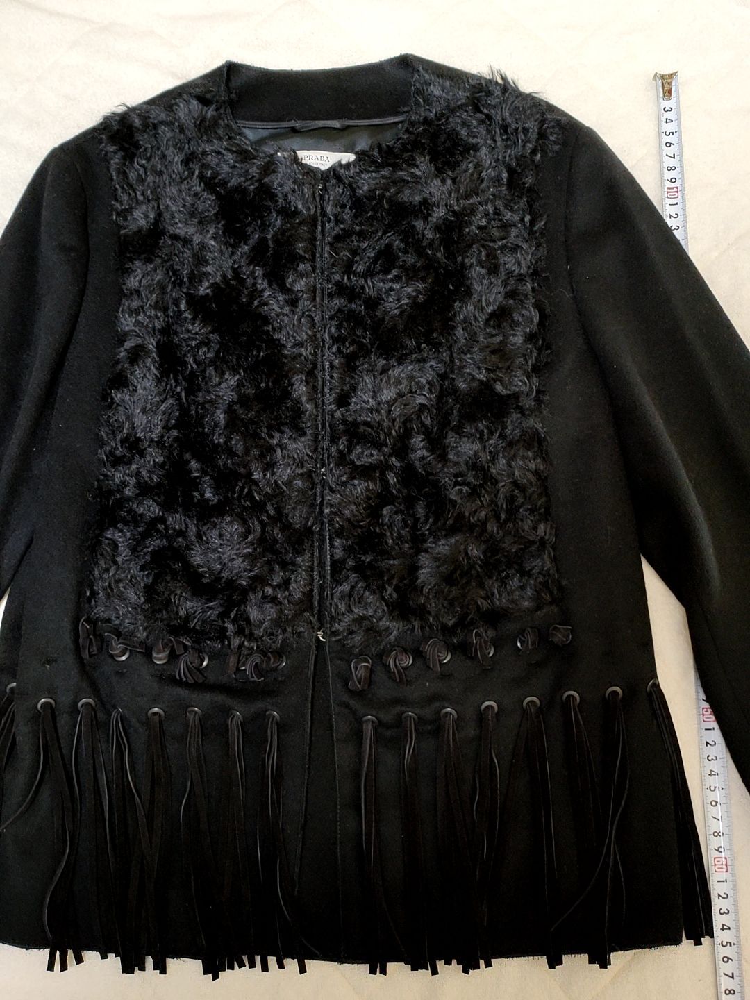プラダPRADA ノーカラージャケット ブラック黒 サイズ38 Mサイズ 羊皮 
