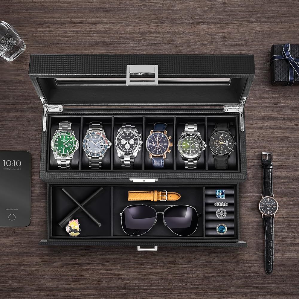 時計収納ボックス カーボンファイバーレザー時計ボックス 収納ボックス