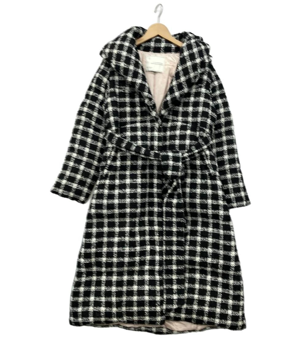 ハーリップトゥ♪ツイードロングダウンコート　フード付き　クリーニング済み ロングダウンコート フード付きロングコート ブラック S-L #599