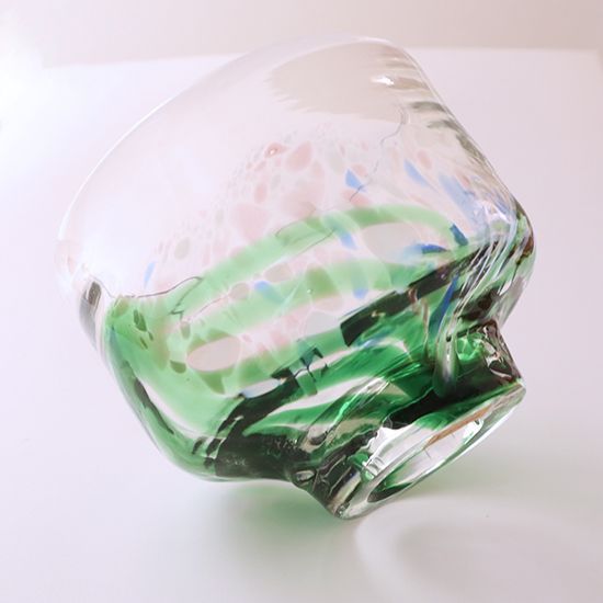 抹茶茶碗 彩色 グリーン 草野啓利 直径11.5×高さ9.5cm ガラス