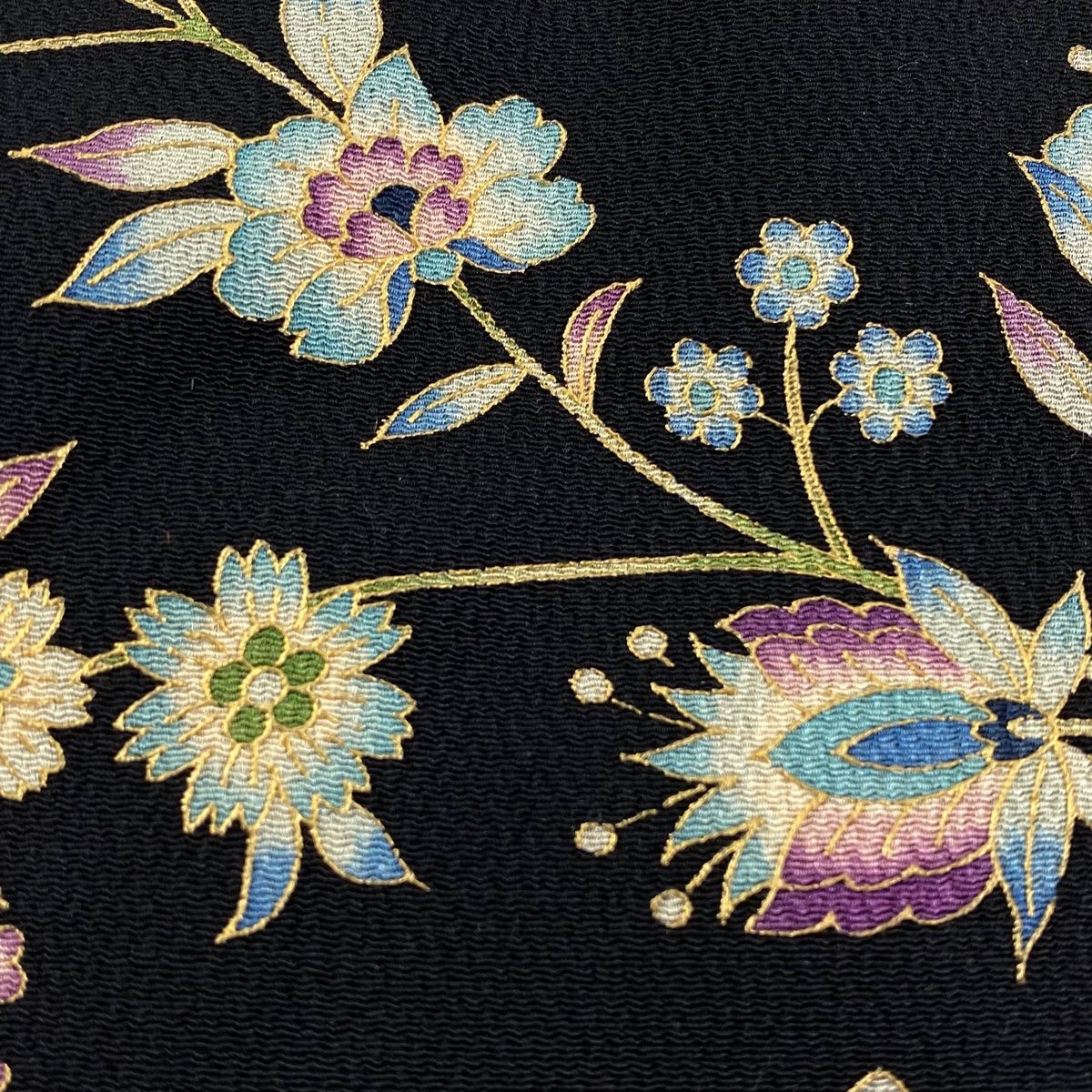 和装バッグ 美品 逸品 OKAJIMA 象 草花 金彩 黒 正絹 和装小物 【中古