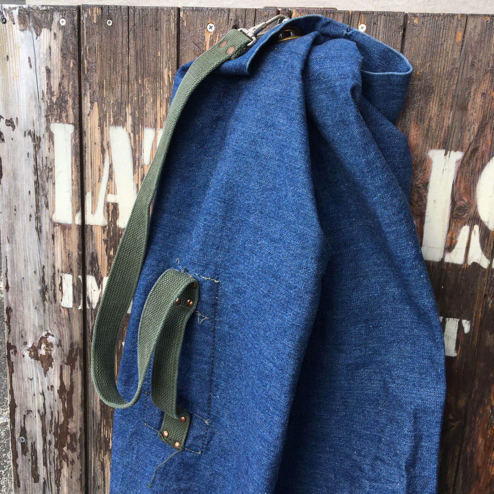 70s Vintage Local Made Denim Duffel Bag ビンテージ デニム ダッフルバッグ ミリタリー 民間用