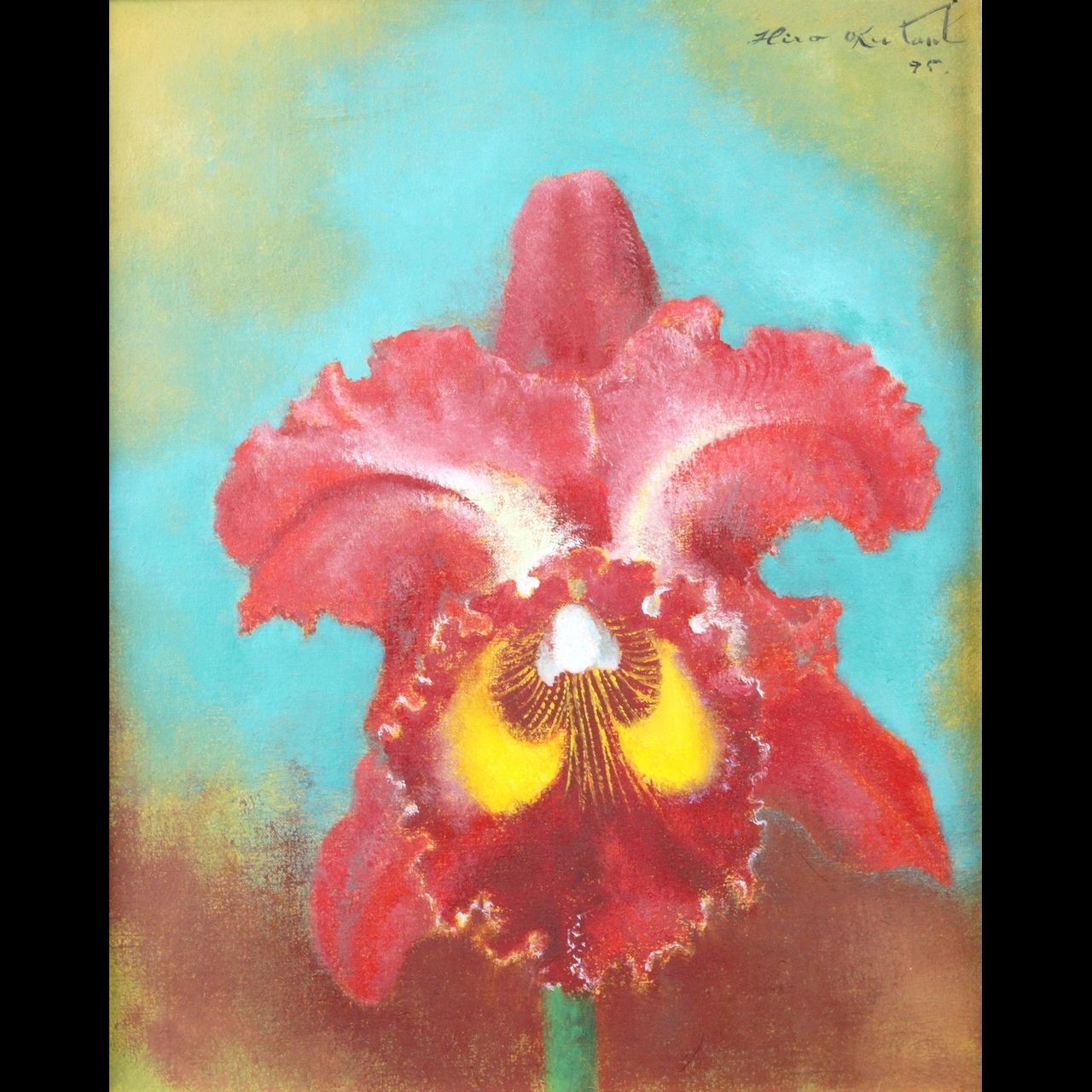 油絵　「　カトレア　」 岡本肇「カトレア」油絵・F4号 絵画買取・販売の小竹美術