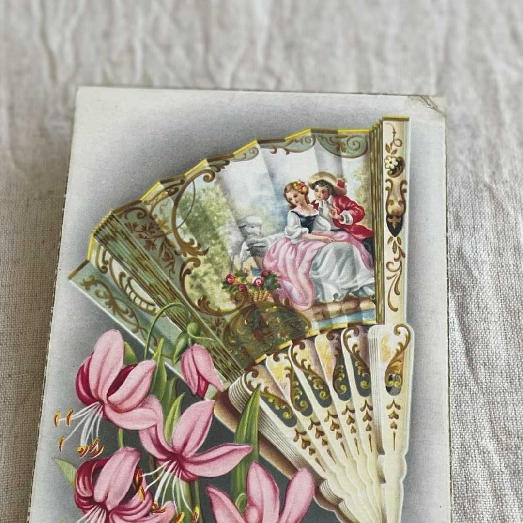 1902年花柄扇子型カレンダーカード　紙物　フランスアンティーク　エヴァンタイユ 1902年花柄扇子型カレンダーカード 紙物 フランスアンティーク