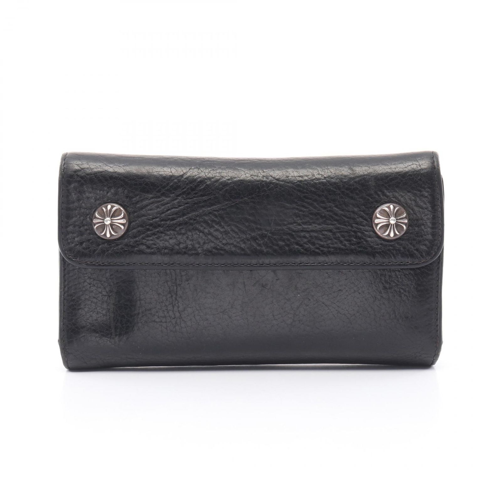 クロムハーツ CHROME HEARTS 三つ折り財布 ウェーブウォレット クロスボール 24AG096003 レザー 財布 メンズ Used A