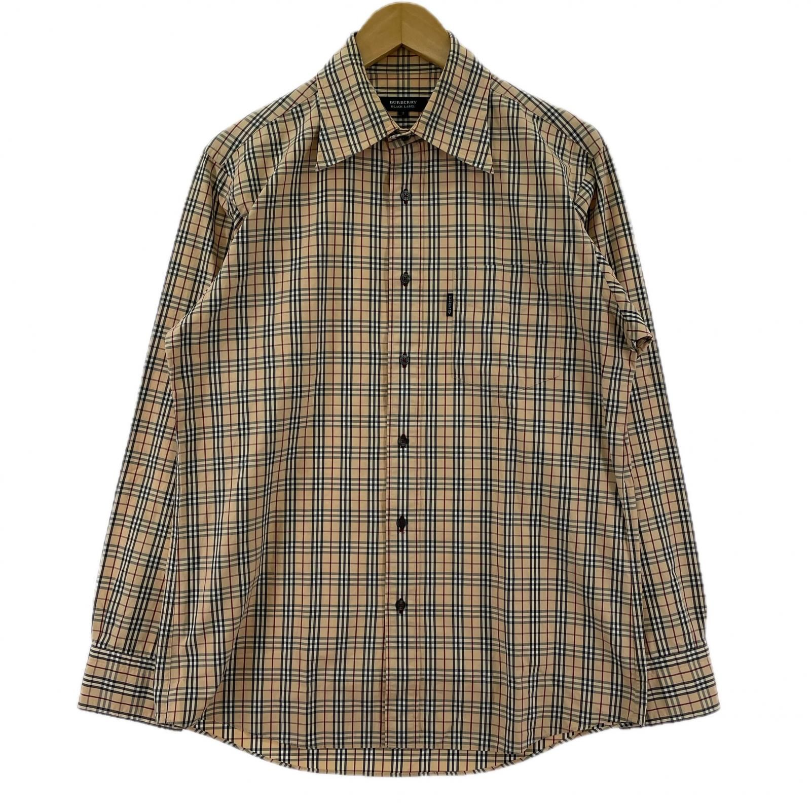 BURBERRY BLACK LABEL バーバリーブラックレーベル チェック長袖シャツ size2|ベージュ×ブラック