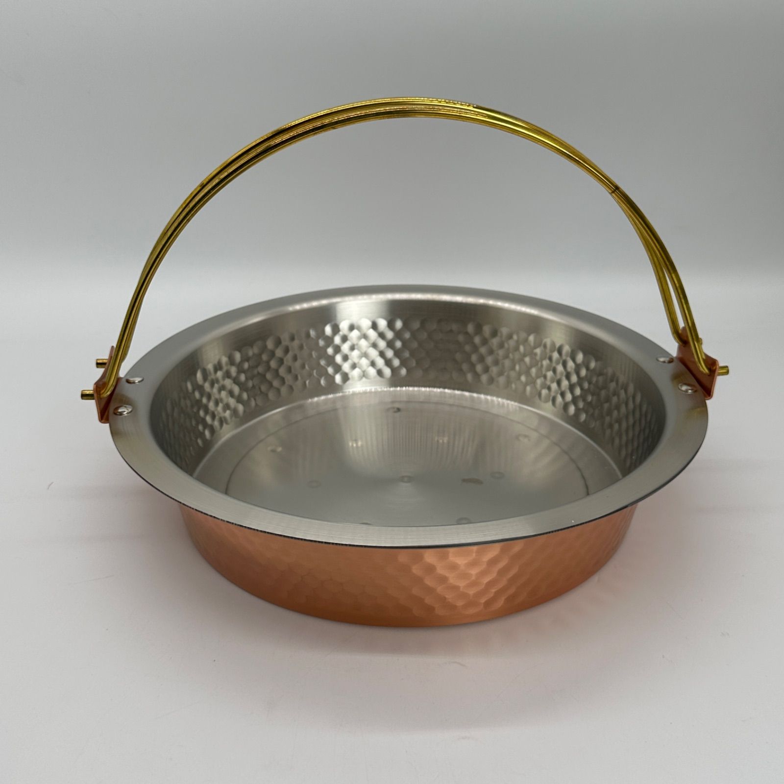 タイムセール】銅 純銅 鎚目入れ すき焼き鍋 鍋（ツル付）26cm S