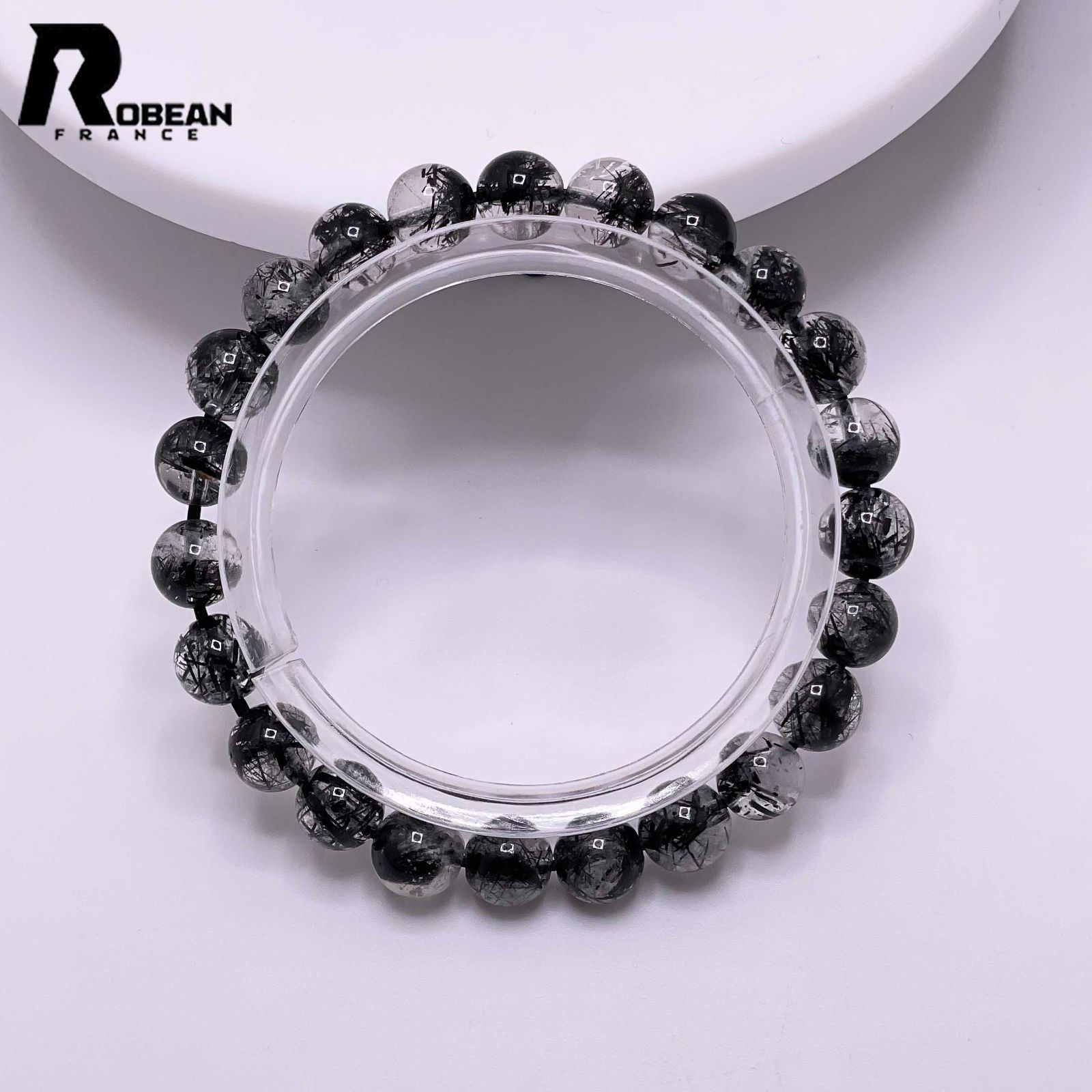 逸品 EU製 定価8万円ROBEAN・ブラックルチルクォーツ黒針水晶 ブレスレット パワーストーン 金運 天然石 原石 プレゼント ギフト 7.7-8.2mm M0504124