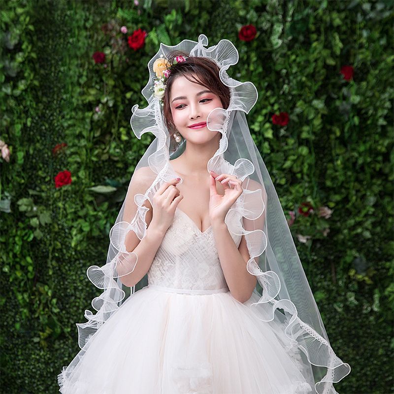 ウェディングベール ベール ホワイト コーム メッシュ フリル ガーリー 白 結婚式 二次会 パーティー ウェディング 花嫁 レース チュール 刺繍 プリンセス 森ガール 前撮り フェミニン