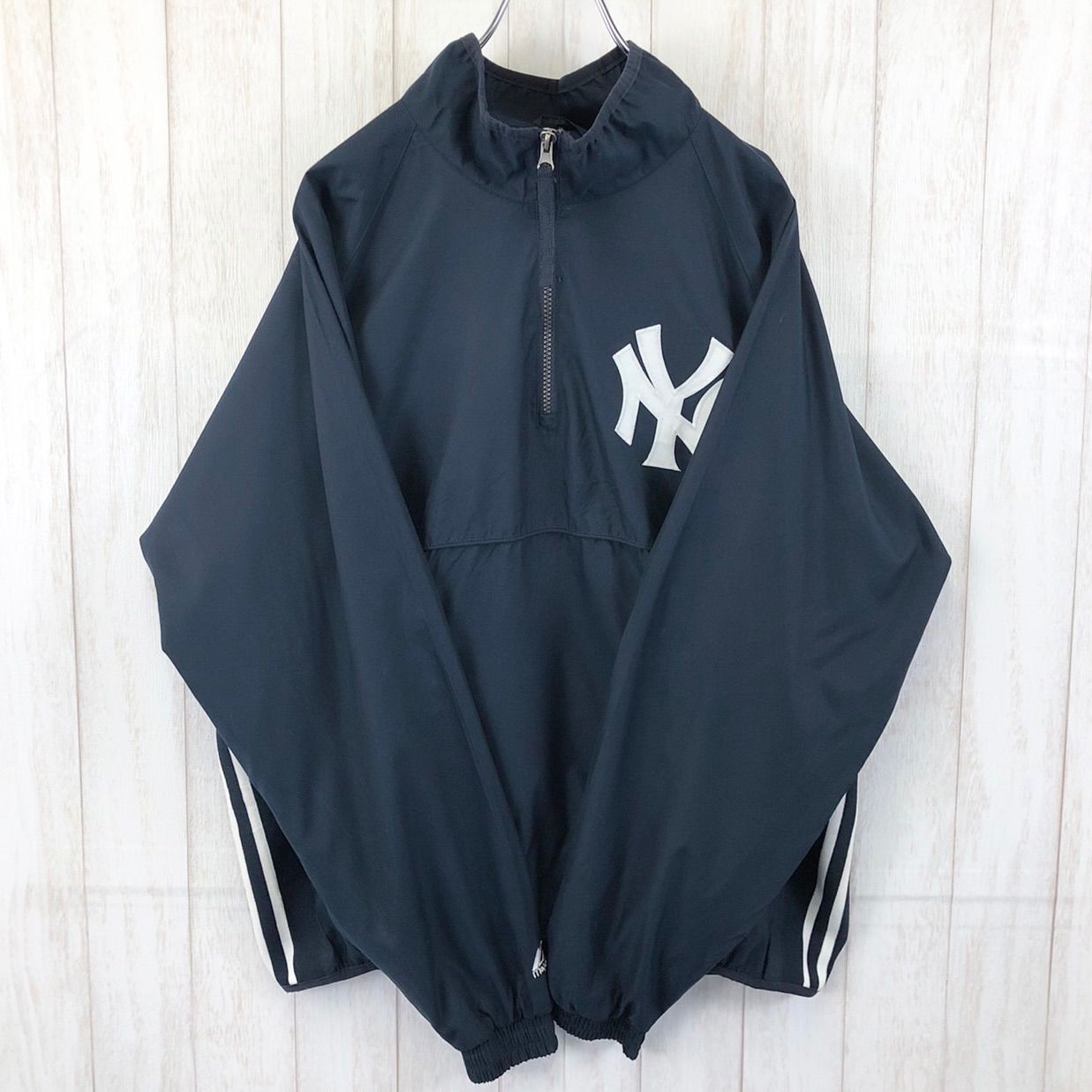 不明年代マジェスティック majestic MLB NY YANKEES ニューヨークヤンキース 刺? ハーフジップ フリースプルオーバー メンズXXL ヴィンテージ /eaa349271