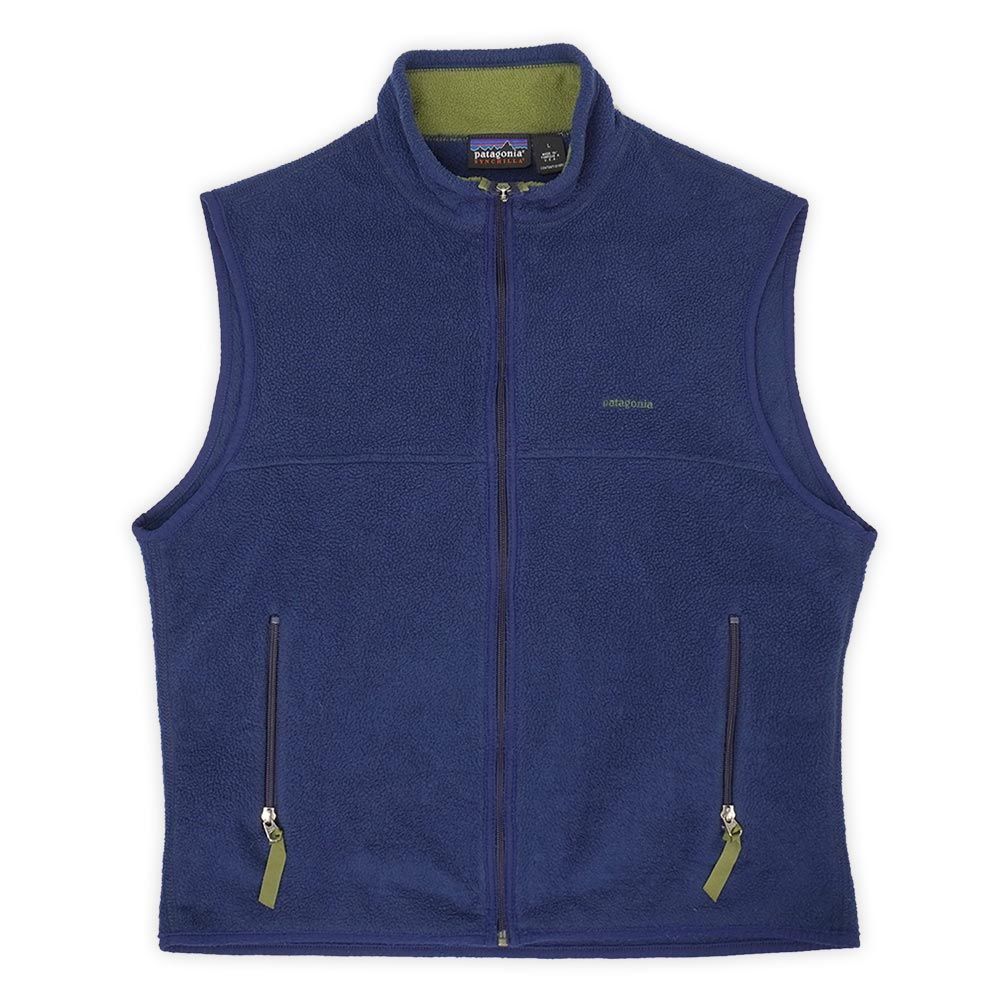 パタゴニア PATAGONIA 00s 2001年 SP01 SYNCHILLA シンチラフリースベスト MADE IN USA アメリカ製 ロゴ刺繍 アウトドア ヴィンテージ 古着 メンズ ベスト ジレ ネイビー 紺 L【中古】