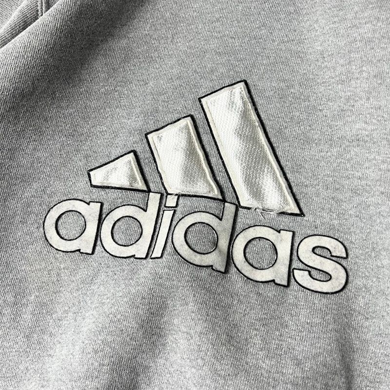 90s USA製 adidas ビッグ トレフォイル ロゴ 刺繍 スウェット フード