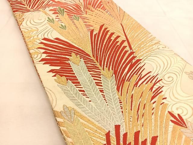 平和屋着物◎アンティーク 大正ロマン 丸帯 唐織 浜松文 金銀糸