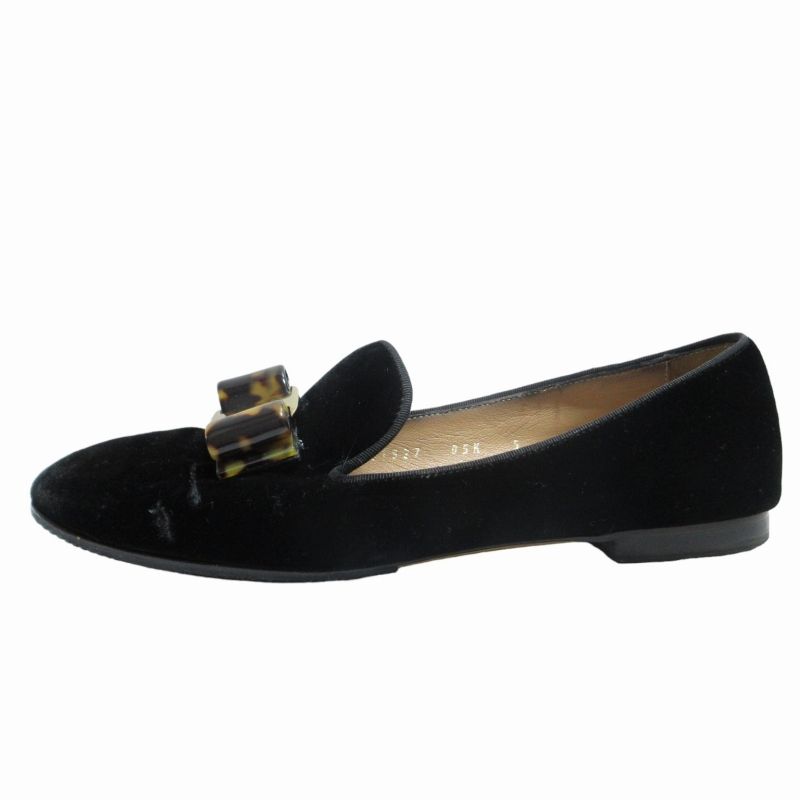 サルヴァトーレフェラガモ Salvatore Ferragamo ヴァラ ベロアパンプス シューズ べっ甲調 黒 ブラック 5 約22㎝ 0617 IBO52