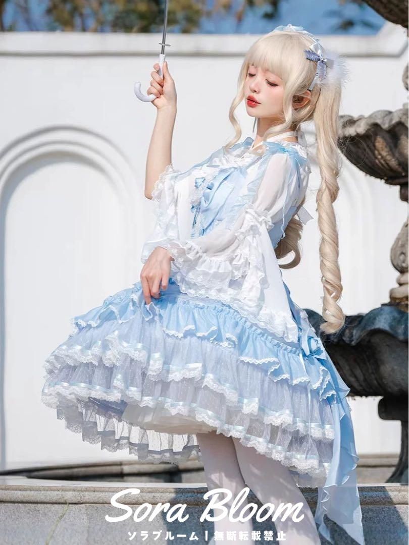 リボンが可愛いロリータワンピース♪ひざ丈 オフショル　お出かけやデートに❤️ リボンが可愛いロリータワンピース♪ひざ丈 オフショル お出かけ