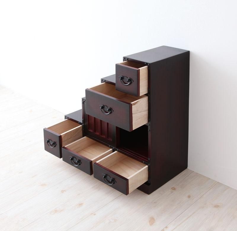 ♪民芸家具調 左下がり 階段箪笥 幅67cm 箪笥 和箪笥 チェスト 収納家具 和風