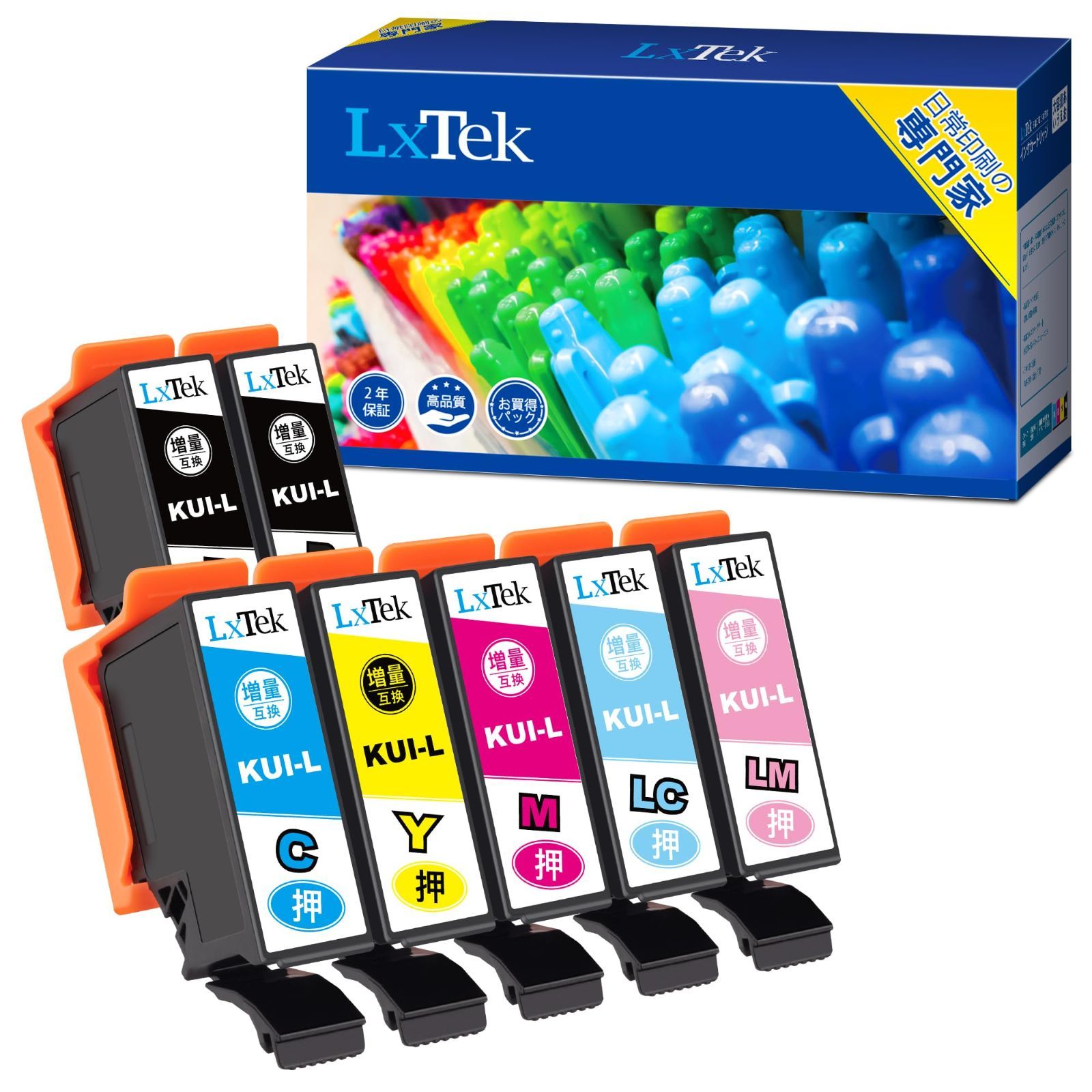 【特価セール】LxTek KUI-6CL-L 互換インクカートリッジ エプソン(Epson)用 KUI クマノミ インク 6色セット+黒1本(合計7本) 大容量/説明書付/残量表示/個包装 EP-880AW EP-880AB EP-880AR EP-880AN
