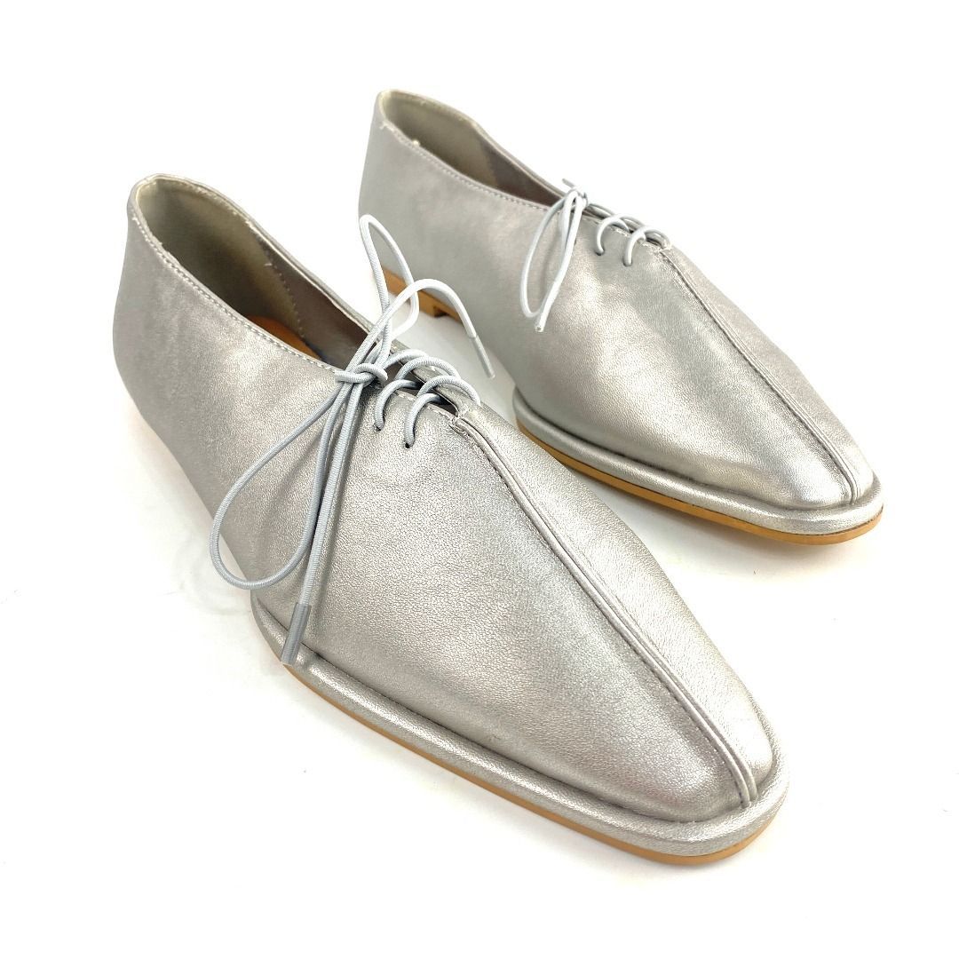 新品 Au BANNISTER レースアップ Vカット シューズ シルバー 35 36 37 