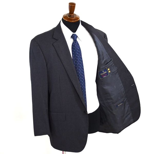 ブルックスブラザーズ 2つボタン シングルスーツ L AB7 ダークグレー ストライプ ノータック 19-01-2155-04-28 夏物 春夏 5XJ011 メンズビジネス 202510